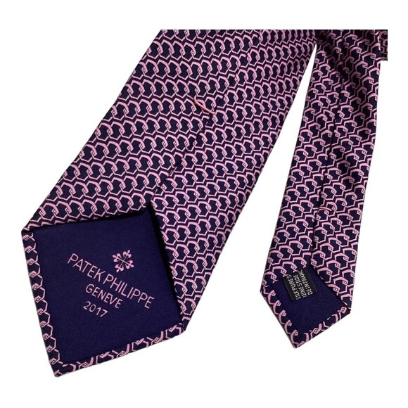 PATEK PHILIPPE Blue Pink Geometric Luxury Designer Silk Tie France W: 3.2" EX CD - Picture 4 of 7